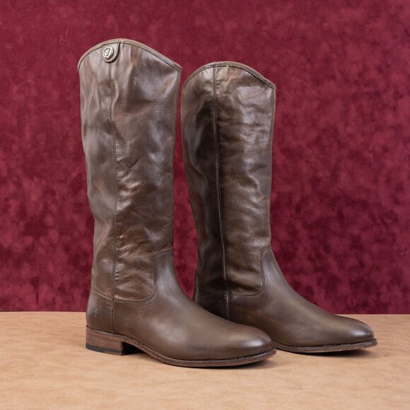 Frye Wmn Melissa Button Dark Brown Leather Equestrian Riding Knee Boots sz 8 - Picture 1 of 10